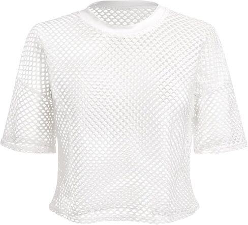 ODASDO Women Mesh Crop Top Short Sleeve Fishnet T-Shirt Hollow Out See Through Tops Blouse Rave Festival Outfit Clubwear in Saudi Arabia