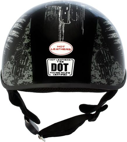 Hot Leathers HLD1043 لمعان أسود "أسود وأبيض رصاصة المحارب" المتقدمة DOT الجمجمة نصف خوذة للرجال والنساء in Kuwait