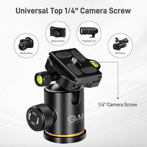 GVM 35mm Ball Head Mount, Tripod Ball Head Mount with 1/4'' Quick Release Plate 3/8'' Thread Mount, 360° Rotation Panoramic Ball Head for Tripod Slider Camera Camcorder Monopod, Max Load 5KG/11LB in Saudi Arabia