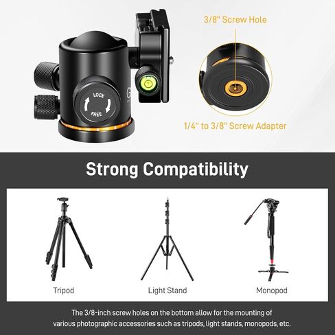 GVM 35mm Ball Head Mount, Tripod Ball Head Mount with 1/4'' Quick Release Plate 3/8'' Thread Mount, 360° Rotation Panoramic Ball Head for Tripod Slider Camera Camcorder Monopod, Max Load 5KG/11LB in Saudi Arabia