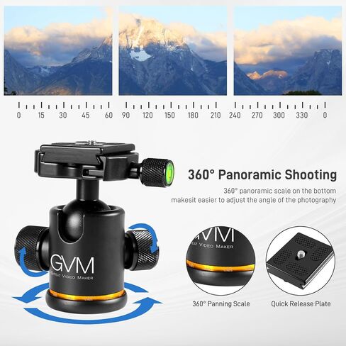 GVM 35mm Ball Head Mount, Tripod Ball Head Mount with 1/4'' Quick Release Plate 3/8'' Thread Mount, 360° Rotation Panoramic Ball Head for Tripod Slider Camera Camcorder Monopod, Max Load 5KG/11LB in Saudi Arabia