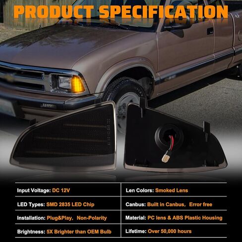 LED Front Corner Light Side Marker Light Compatible with 1994-1997 Chevy Blazer S10, Driver & Passenger Side, Side Marker Turn Signal Corner Lamps OEM Part Number: ‎‎GM2551140、GM2550140 in Saudi Arabia