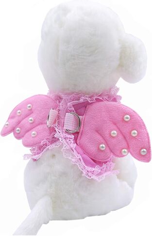 Pink Dog Puppy Harness Leash Collar Cat Vest Strap with Angel Wings (S) in Saudi Arabia