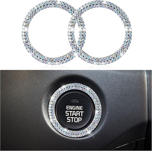 قطعتان من الكريستال لتزيين السيارة اللامعة [صفين من أحجار الراين] ملصق شعار حلقي، ملحقات السيارة اللامعة للنساء، ديكور داخلي للسيارة، زر الضغط لبدء التشغيل، مفتاح الإشعال وحلقة المقبض (أحمر)... in Kuwait