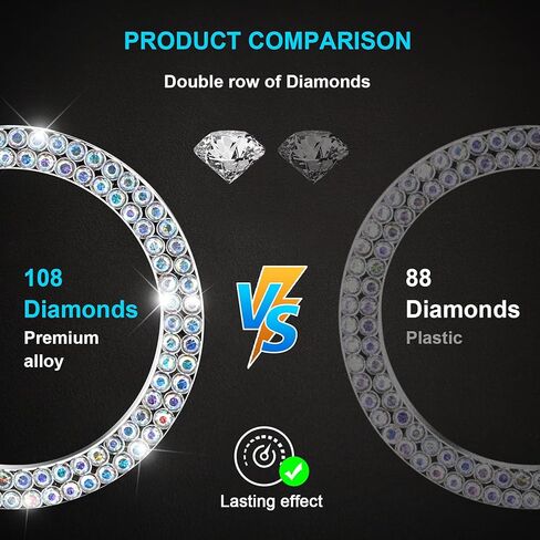 قطعتان من الكريستال لتزيين السيارة اللامعة [صفين من أحجار الراين] ملصق شعار حلقي، ملحقات السيارة اللامعة للنساء، ديكور داخلي للسيارة، زر الضغط لبدء التشغيل، مفتاح الإشعال وحلقة المقبض (أحمر)... in Kuwait