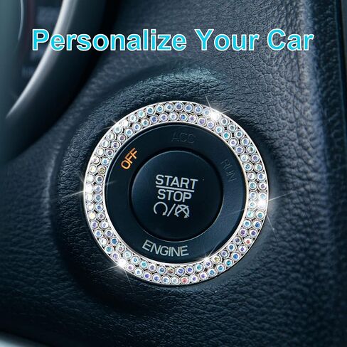 قطعتان من الكريستال لتزيين السيارة اللامعة [صفين من أحجار الراين] ملصق شعار حلقي، ملحقات السيارة اللامعة للنساء، ديكور داخلي للسيارة، زر الضغط لبدء التشغيل، مفتاح الإشعال وحلقة المقبض (أحمر)... in Kuwait
