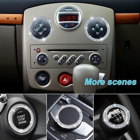 قطعتان من الكريستال لتزيين السيارة اللامعة [صفين من أحجار الراين] ملصق شعار حلقي، ملحقات السيارة اللامعة للنساء، ديكور داخلي للسيارة، زر الضغط لبدء التشغيل، مفتاح الإشعال وحلقة المقبض (أحمر)... in Kuwait