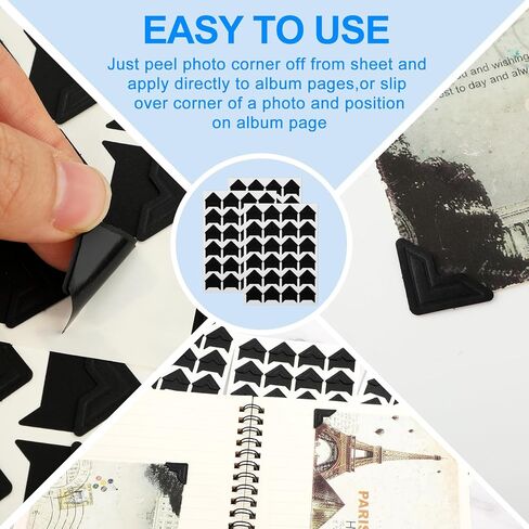 12 Sheets 288 Count Photo Corners Self Adhesive,Photo Corners For Scrapbooking Black Photo Corners Stickers Acid Free Photo Mounting Corners For Memory Books Diy Picture Album Journal in Saudi Arabia