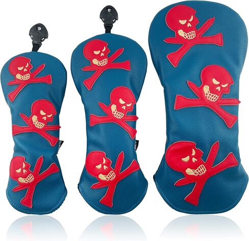 Yamato Golf Head Covers Set Skull & T'S Emblem Golf Club Covers for Driver Fairway Wood Hybrid Golf Headcovers Fit All Brand Golf Clubs - 3 Pack in Saudi Arabia