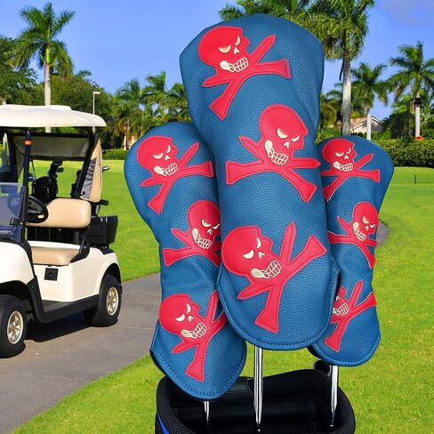 Yamato Golf Head Covers Set Skull & T'S Emblem Golf Club Covers for Driver Fairway Wood Hybrid Golf Headcovers Fit All Brand Golf Clubs - 3 Pack in Saudi Arabia