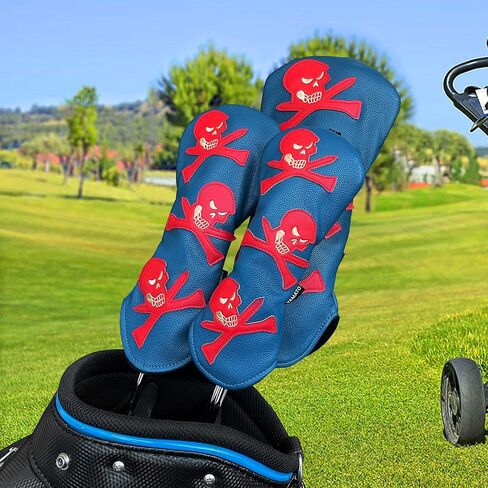 Yamato Golf Head Covers Set Skull & T'S Emblem Golf Club Covers for Driver Fairway Wood Hybrid Golf Headcovers Fit All Brand Golf Clubs - 3 Pack in Saudi Arabia