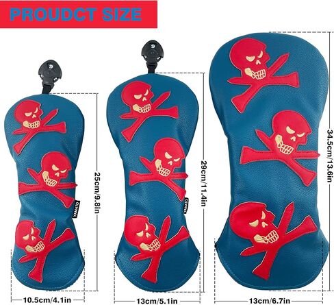 Yamato Golf Head Covers Set Skull & T'S Emblem Golf Club Covers for Driver Fairway Wood Hybrid Golf Headcovers Fit All Brand Golf Clubs - 3 Pack in Saudi Arabia