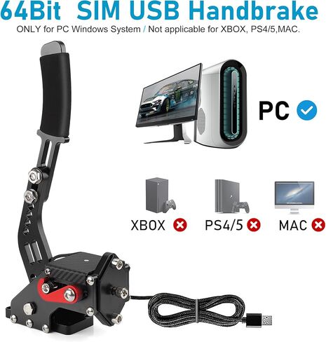 فرامل يد USB 64 بت لـ G25 G27 G29 G920 T500 T300 متوافقة مع ألعاب السباق المحاكية للكمبيوتر الشخصي مع مستشعر القاعة (أسود بدون مشبك) in Kuwait