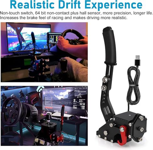 فرامل يد USB 64 بت لـ G25 G27 G29 G920 T500 T300 متوافقة مع ألعاب السباق المحاكية للكمبيوتر الشخصي مع مستشعر القاعة (أسود بدون مشبك) in Kuwait