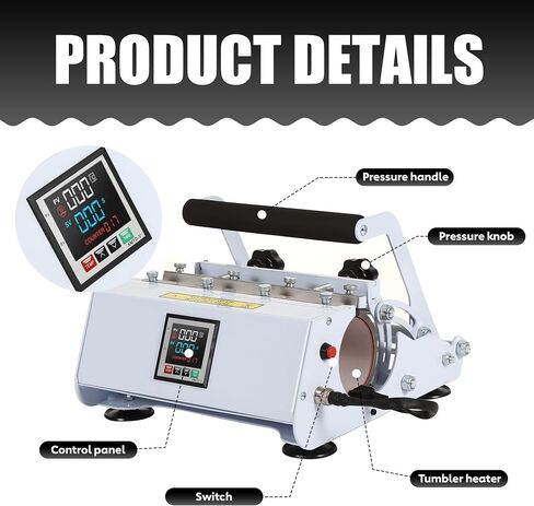 Tumbler Heat Press Machine for 20oz 30oz Sublimation Skinny Straight Tumblers Glass Heat Transfer Vinyl Mug Press with Temp&Timer Setting for 11-16oz DIY Cup（Gray） in Saudi Arabia