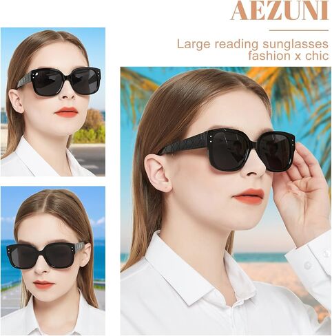 Trendy Reading Sunglasses Women Stylish Square Sun Readers UV Protection Glasses 1.0 1.5 2.0 2.5 3.0 3.5 (Not-bifocal in Kuwait