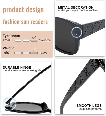 Trendy Reading Sunglasses Women Stylish Square Sun Readers UV Protection Glasses 1.0 1.5 2.0 2.5 3.0 3.5 (Not-bifocal in Kuwait