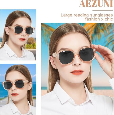 Trendy Reading Sunglasses Women Stylish Square Sun Readers UV Protection Glasses 1.0 1.5 2.0 2.5 3.0 3.5 (Not-bifocal in Kuwait