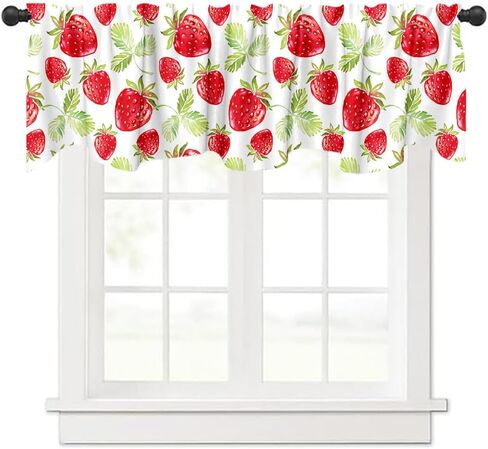 54x18in الصيف الفراولة نافذة العلاج الستارة المائية الأحمر الفراولة الخضراء يترك نافذة الستارة لنافذة مع قضيب جيب المطبخ غرفة الطعام الديكور in Kuwait