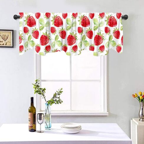 54x18in الصيف الفراولة نافذة العلاج الستارة المائية الأحمر الفراولة الخضراء يترك نافذة الستارة لنافذة مع قضيب جيب المطبخ غرفة الطعام الديكور in Kuwait