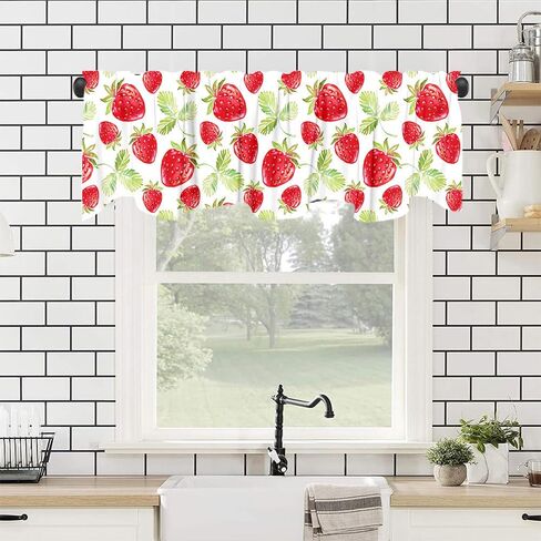 54x18in الصيف الفراولة نافذة العلاج الستارة المائية الأحمر الفراولة الخضراء يترك نافذة الستارة لنافذة مع قضيب جيب المطبخ غرفة الطعام الديكور in Kuwait