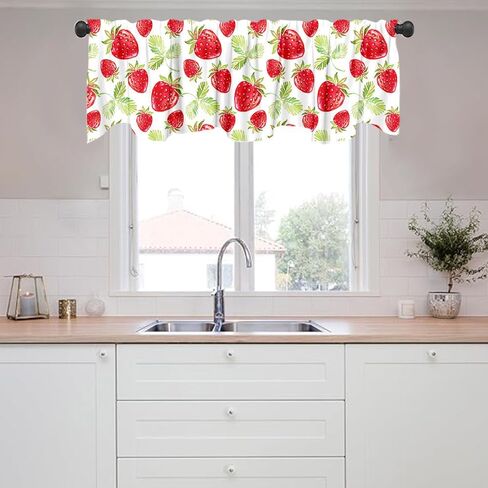 54x18in الصيف الفراولة نافذة العلاج الستارة المائية الأحمر الفراولة الخضراء يترك نافذة الستارة لنافذة مع قضيب جيب المطبخ غرفة الطعام الديكور in Kuwait