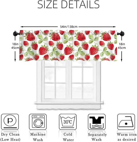 54x18in الصيف الفراولة نافذة العلاج الستارة المائية الأحمر الفراولة الخضراء يترك نافذة الستارة لنافذة مع قضيب جيب المطبخ غرفة الطعام الديكور in Kuwait