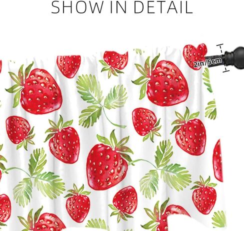 54x18in الصيف الفراولة نافذة العلاج الستارة المائية الأحمر الفراولة الخضراء يترك نافذة الستارة لنافذة مع قضيب جيب المطبخ غرفة الطعام الديكور in Kuwait