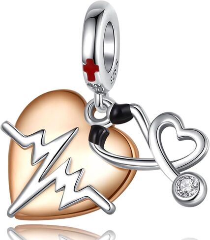 925 Sterling Silver Roses Forever Love Stethoscope & Heartbeat Nurse Padlock Turtle Charms Bracelet Necklace Heart Clip Beads Jewellery Gift for Women Girls at Valentine's Day Mother's Day in Saudi Arabia