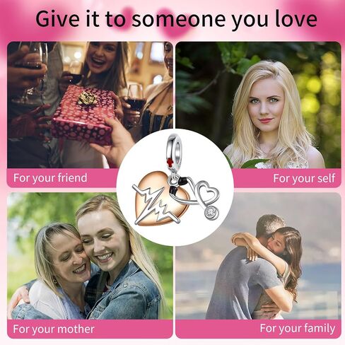925 Sterling Silver Roses Forever Love Stethoscope & Heartbeat Nurse Padlock Turtle Charms Bracelet Necklace Heart Clip Beads Jewellery Gift for Women Girls at Valentine's Day Mother's Day in Saudi Arabia