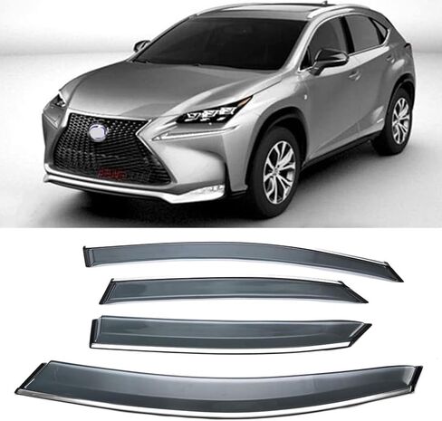 MotorFansClub 4 قطع نافذة قناع تهوية تناسب Lexus NX NX200 NX200t NX300H NX300 F Sport 2015 2016 2017 2018 2019 2020 2021، شريط تثبيت خارجي على/مشبك على الطراز واقي باب واقي من المطر in Saudi Arabia
