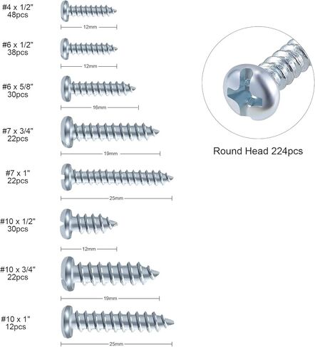 Wood Screws Assortment Kit, 224pcs Galvanized Phillips Screws Set, Wood Screws, Assorted Screws, Screw Kit, Assorted Wood Screws, Screw Set Assortment in Saudi Arabia
