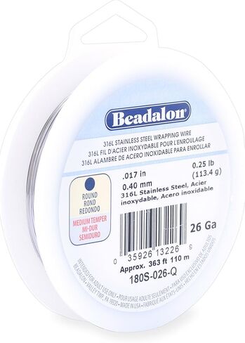 سلك تغليف من الفولاذ المقاوم للصدأ Beadalon 316L، دائري، 26 مقياس، 363 قدم، 1/4 رطل in Saudi Arabia