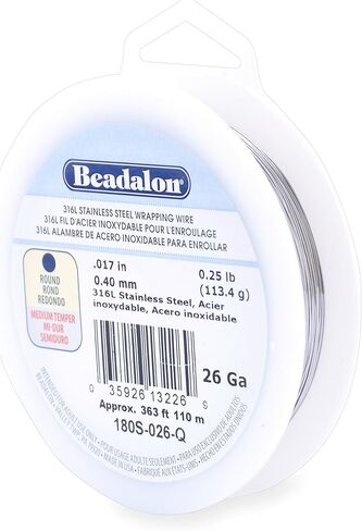 سلك تغليف من الفولاذ المقاوم للصدأ Beadalon 316L، دائري، 26 مقياس، 363 قدم، 1/4 رطل in Saudi Arabia