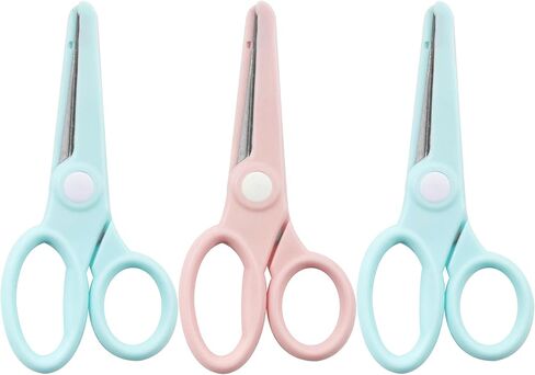 مقص أمان للأطفال مكون من 3 قطع، مقص للحرف اليدوية، مقبض مريح مثالي لقطع الورق - 3.0 (2 أزرق + 1 وردي) in Kuwait
