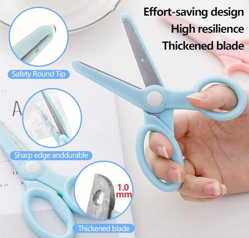 مقص أمان للأطفال مكون من 3 قطع، مقص للحرف اليدوية، مقبض مريح مثالي لقطع الورق - 3.0 (2 أزرق + 1 وردي) in Kuwait