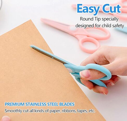 مقص أمان للأطفال مكون من 3 قطع، مقص للحرف اليدوية، مقبض مريح مثالي لقطع الورق - 3.0 (2 أزرق + 1 وردي) in Kuwait