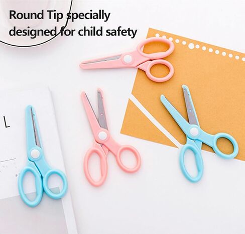 مقص أمان للأطفال مكون من 3 قطع، مقص للحرف اليدوية، مقبض مريح مثالي لقطع الورق - 3.0 (2 أزرق + 1 وردي) in Kuwait