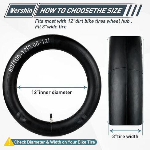 (عبوة من قطعتين) أنابيب داخلية للدراجة الترابية 3.00-12 بوصة 80/100-12 بوصة متوافقة مع Kawasaki Yamaha Dirt Pit Bike XR CRF 50 70cc TTR 90 TTR 110، Kawasaki KLX 110 سوزوكي DRZ 110 in Kuwait