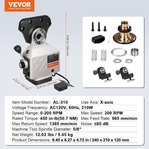 VEVOR X-Axis Power Feed for Milling Machine, 150 in-lb Torque, 0-200RPM Adjustable Rotate Speed 120V Power Table Feed Mill Feeder, for Bridgeport Some Knee Type Mills with a 5/8" End Shaft Diameter in Saudi Arabia
