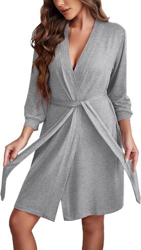 Ekouaer Women Robe Lightweight 3/4 Sleeve Knit Bathrobe Summer Soft Knee Length Sleepwear Robes with Side Pockets in Saudi Arabia