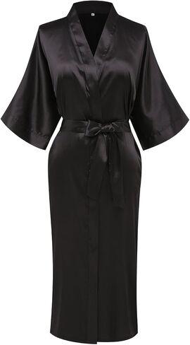 Women's Long Robes Silky Kimonos Solid Full Length Bathrobe Lightweight Sleepwear Soft Satin Bridesmaid Robe in Saudi Arabia