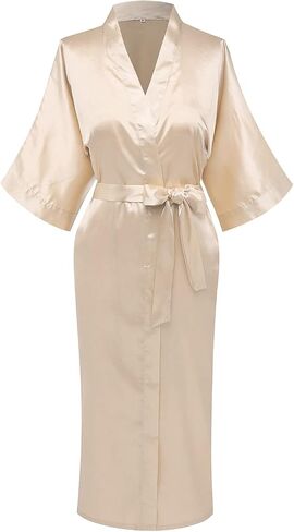 Women's Long Robes Silky Kimonos Solid Full Length Bathrobe Lightweight Sleepwear Soft Satin Bridesmaid Robe in Saudi Arabia