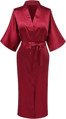 Women's Long Robes Silky Kimonos Solid Full Length Bathrobe Lightweight Sleepwear Soft Satin Bridesmaid Robe in Saudi Arabia