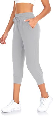 FULLSOFT Capri Sweatpants for Women-Womens Joggers with Pockets High Waisted Lounge Pants for Yoga Workout Running(Light Grey-M(Capri)) in Kuwait