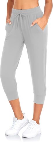 FULLSOFT Capri Sweatpants for Women-Womens Joggers with Pockets High Waisted Lounge Pants for Yoga Workout Running(Light Grey-M(Capri)) in Kuwait