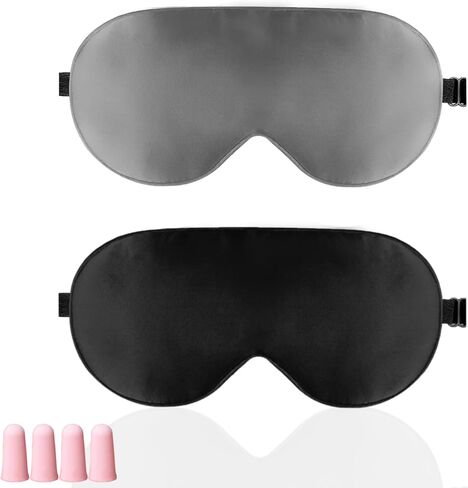 2 Double Sided Silk Blackout Eye Masks, Eye Sleeping Eye Masks, Reduce Eye Puffs, Adjustable Elastic Travel Lunch Masks Airline Eye Masks (Black and Grey) in Saudi Arabia
