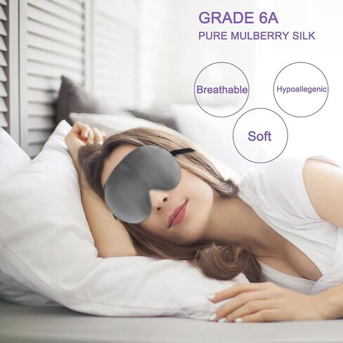 2 Double Sided Silk Blackout Eye Masks, Eye Sleeping Eye Masks, Reduce Eye Puffs, Adjustable Elastic Travel Lunch Masks Airline Eye Masks (Black and Grey) in Saudi Arabia