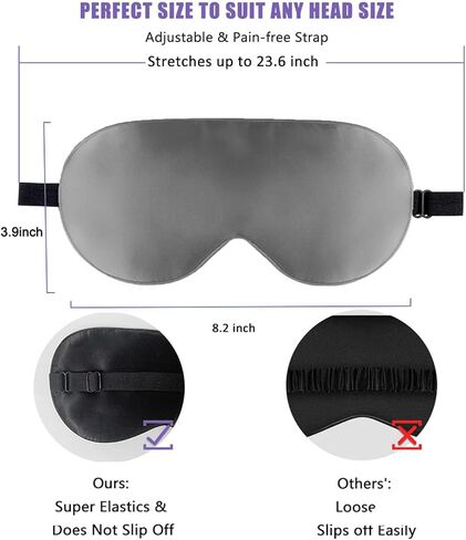 2 Double Sided Silk Blackout Eye Masks, Eye Sleeping Eye Masks, Reduce Eye Puffs, Adjustable Elastic Travel Lunch Masks Airline Eye Masks (Black and Grey) in Saudi Arabia