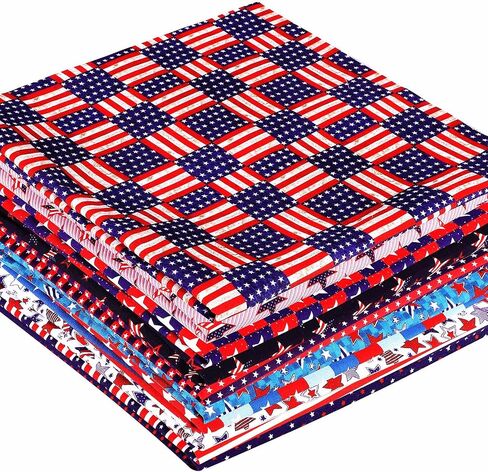 Tatuo 10 Pcs 20 x 20 in Patriotic Fabric Bundle 4th of July Quilting Fabric Memorial Day Fabric Squares Independence Day Print Fabric American Flag Pattern Polyester Cotton Fabric DIY Craft Patchwork in Saudi Arabia